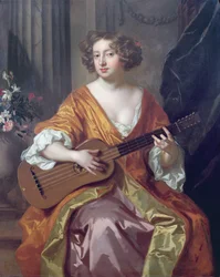 Ritratto di Mrs Moll Davies, amante di Carlo II, fiori dipinti da Jean Baptiste Monnoyer